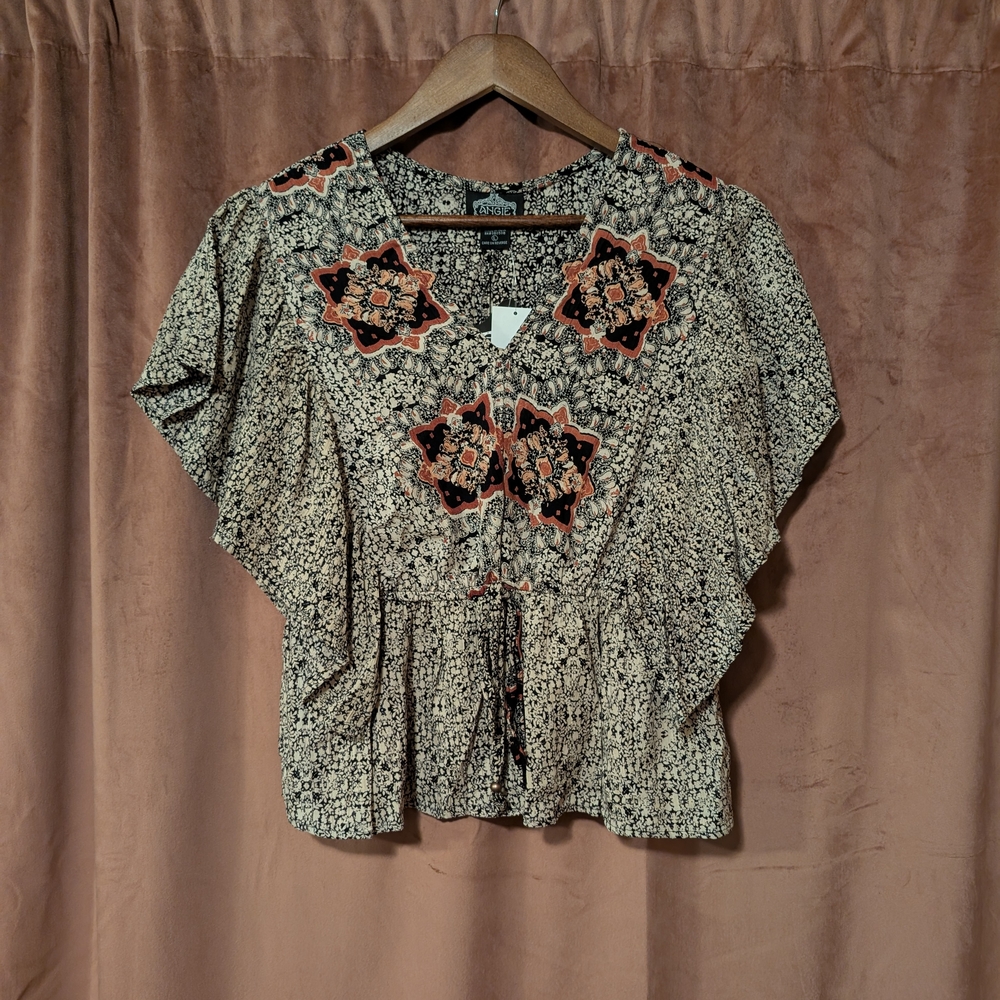 Angie Ruffled Cap Sleeve Blouse with Tie Front